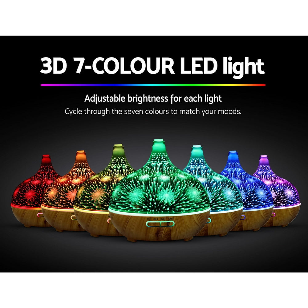 3D LED Ultrasonic Aroma Diffuser – 400ml, Remote, 4-in-1 Mist