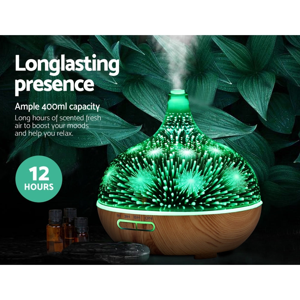 3D LED Ultrasonic Aroma Diffuser – 400ml, Remote, 4-in-1 Mist