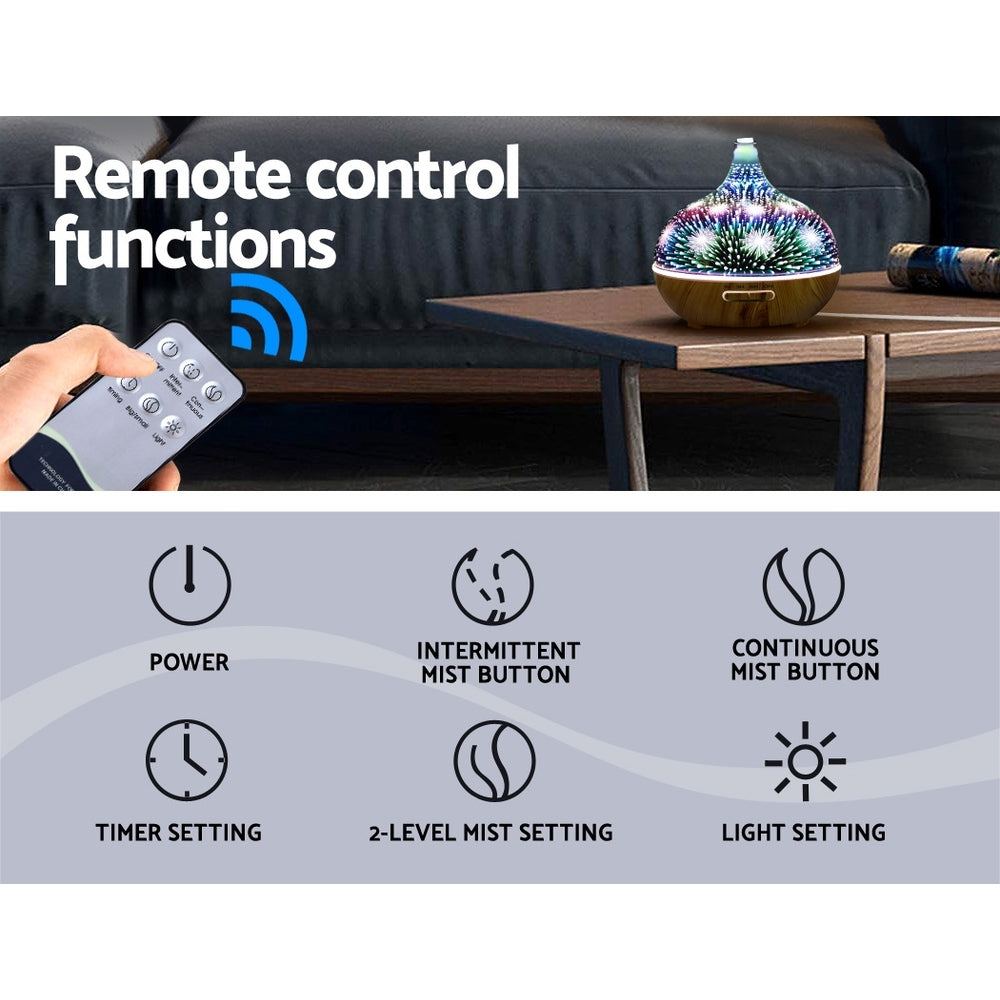 3D LED Ultrasonic Aroma Diffuser – 400ml, Remote, 4-in-1 Mist