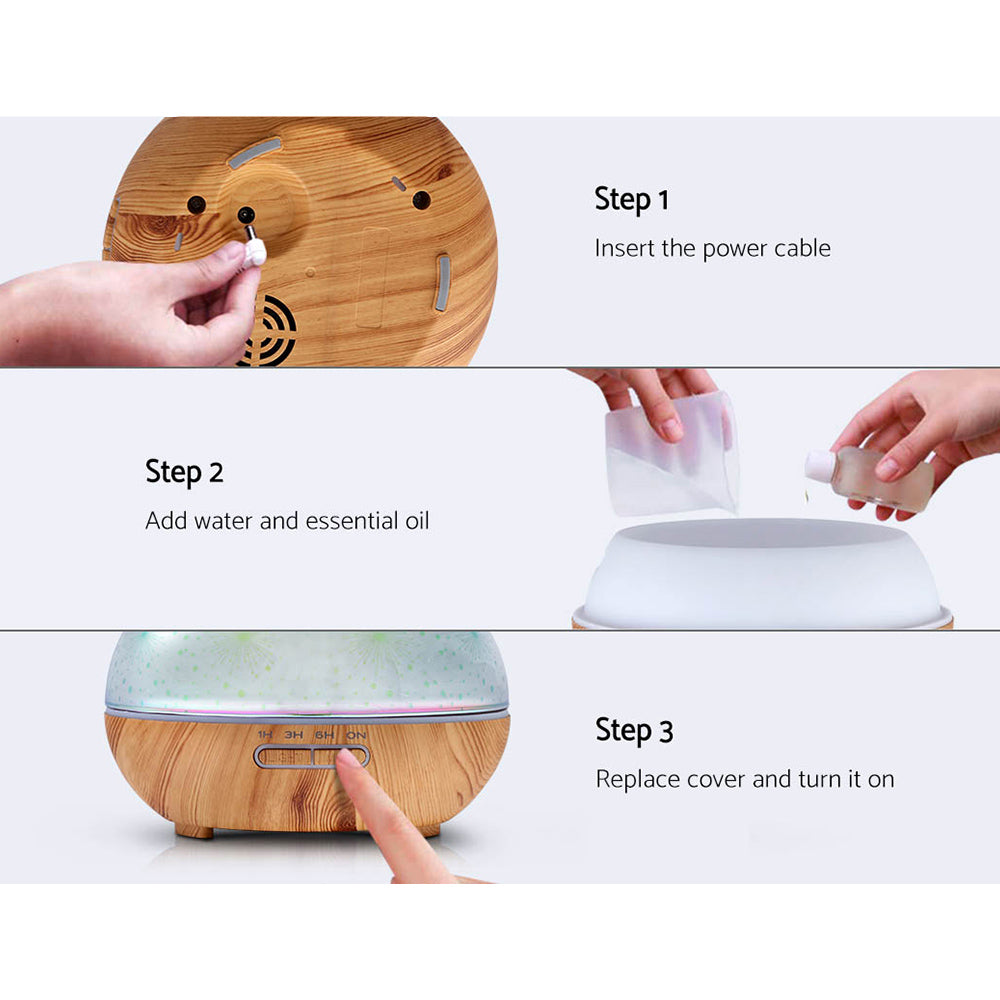 3D LED Ultrasonic Aroma Diffuser – 400ml, Remote, 4-in-1 Mist