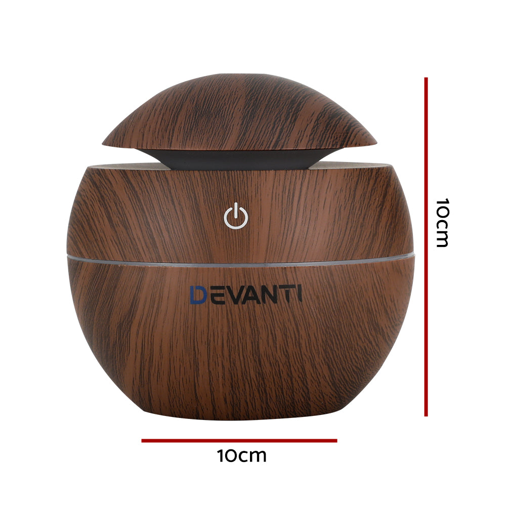 Devanti 4-in-1 Ultrasonic Aroma Diffuser – 130ml Woodgrain with LED Light