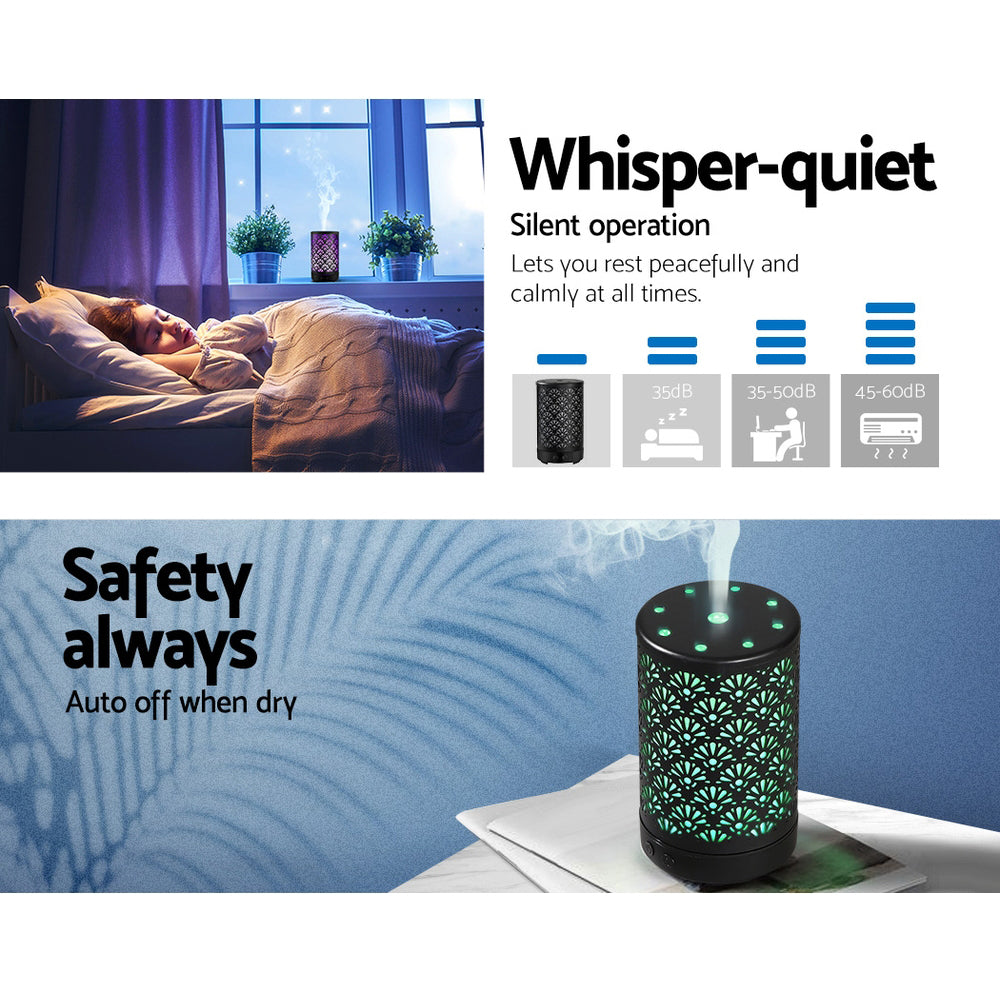 Devanti Fan-Pattern Aroma Diffuser – 100ml Metal Design with Remote & LED