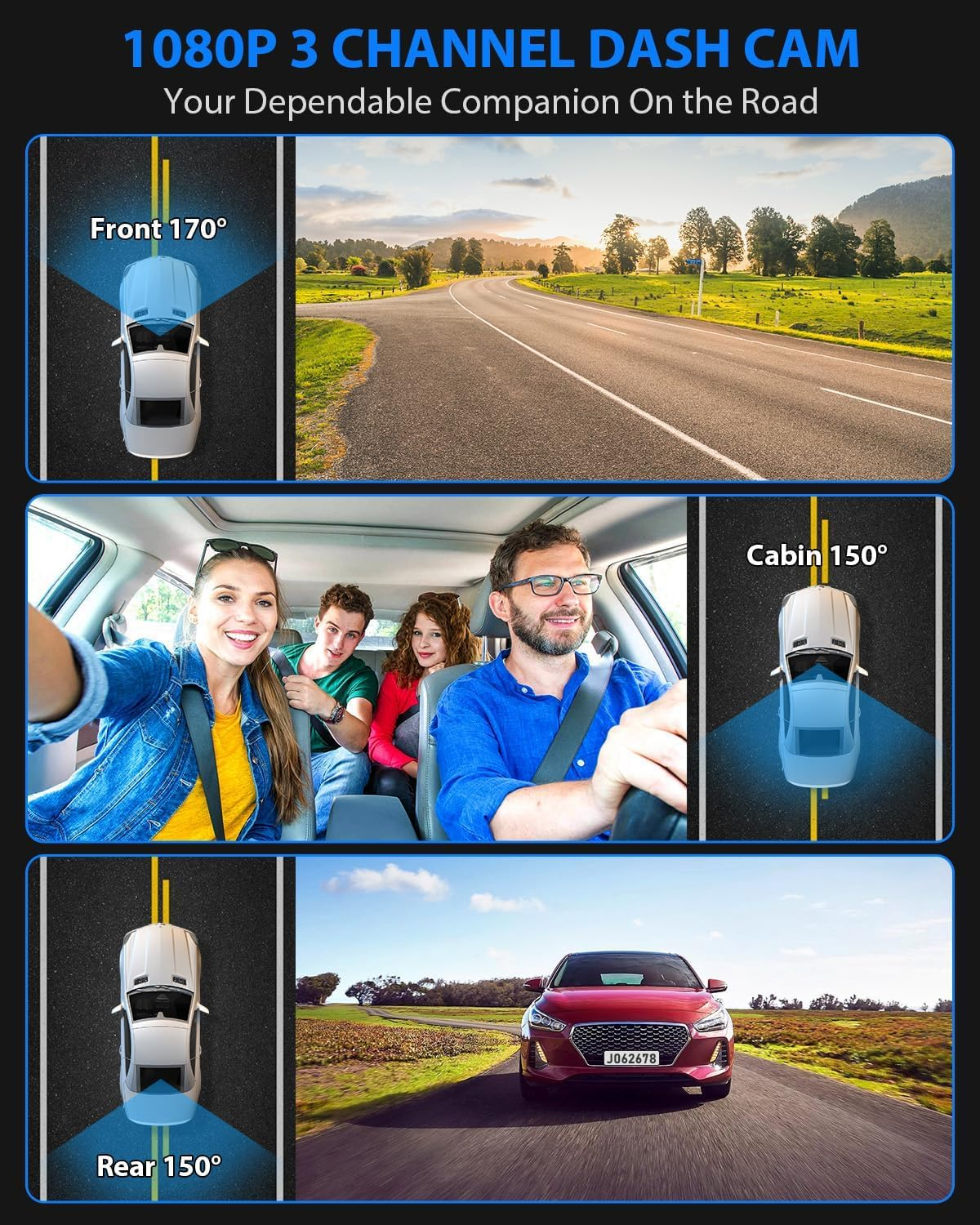 C309 Four View Dash Cam with Dual Front, Cabin and Rear Cameras