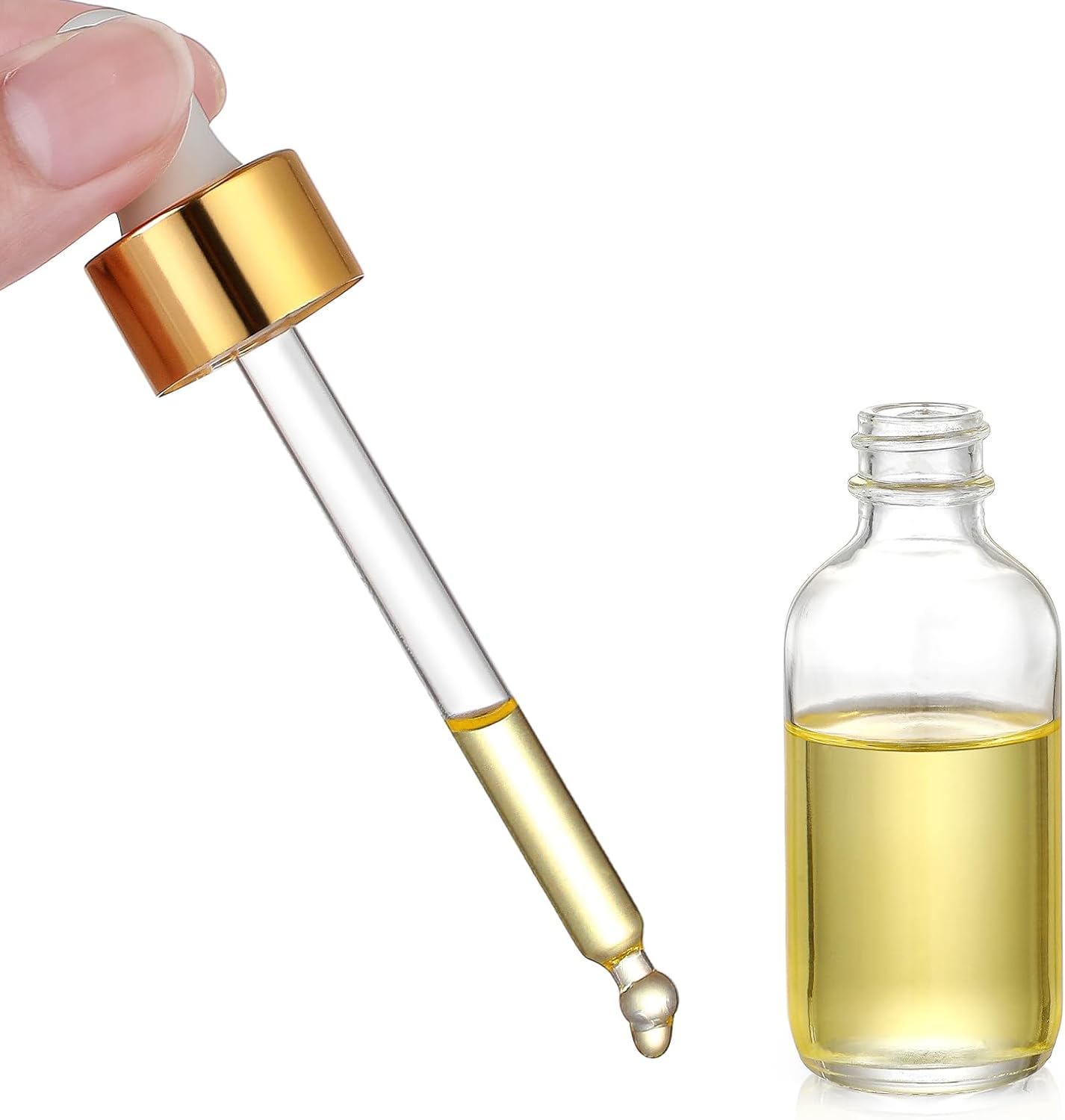 Clear Dropper Bottles 30ml, 4 Pack with Gold Caps, Funnel and Labels