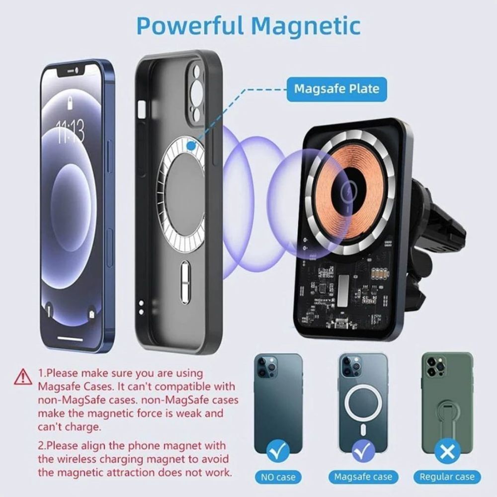 15W MagSafe Car Wireless Charger – Magnetic Phone Mount