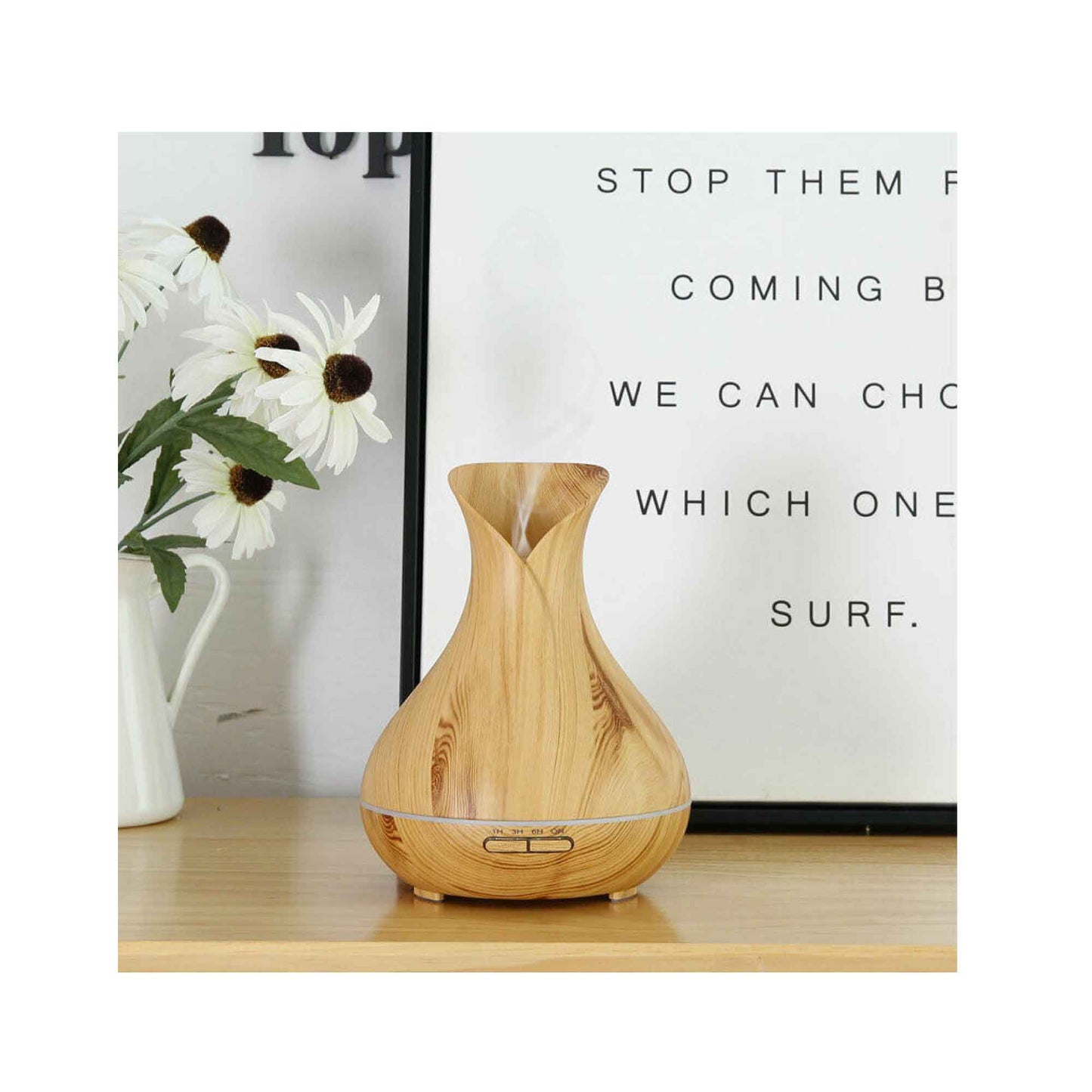 Essential Oil Aroma Diffuser – Tulip Light Wood Ultrasonic Mist Humidifier with LED Lights