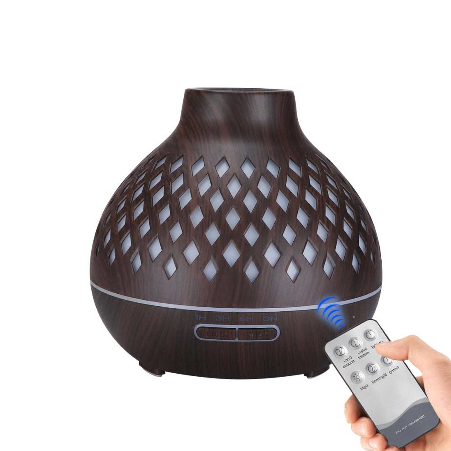 Aromatherapy Essential Oil Diffuser with Remote - 400ml Hollowed Wood Mist Humidifier