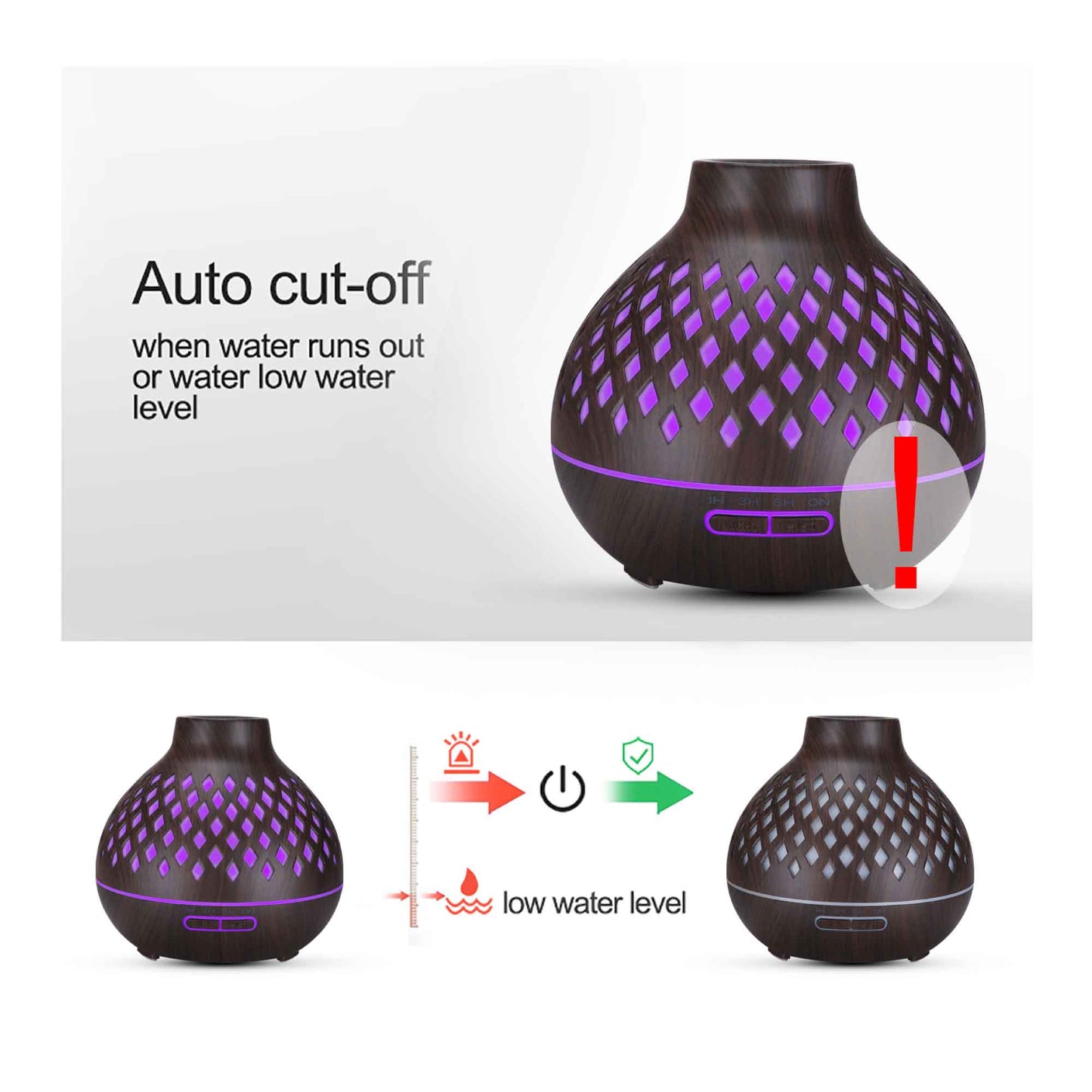 Aromatherapy Essential Oil Diffuser with Remote - 400ml Hollowed Wood Mist Humidifier