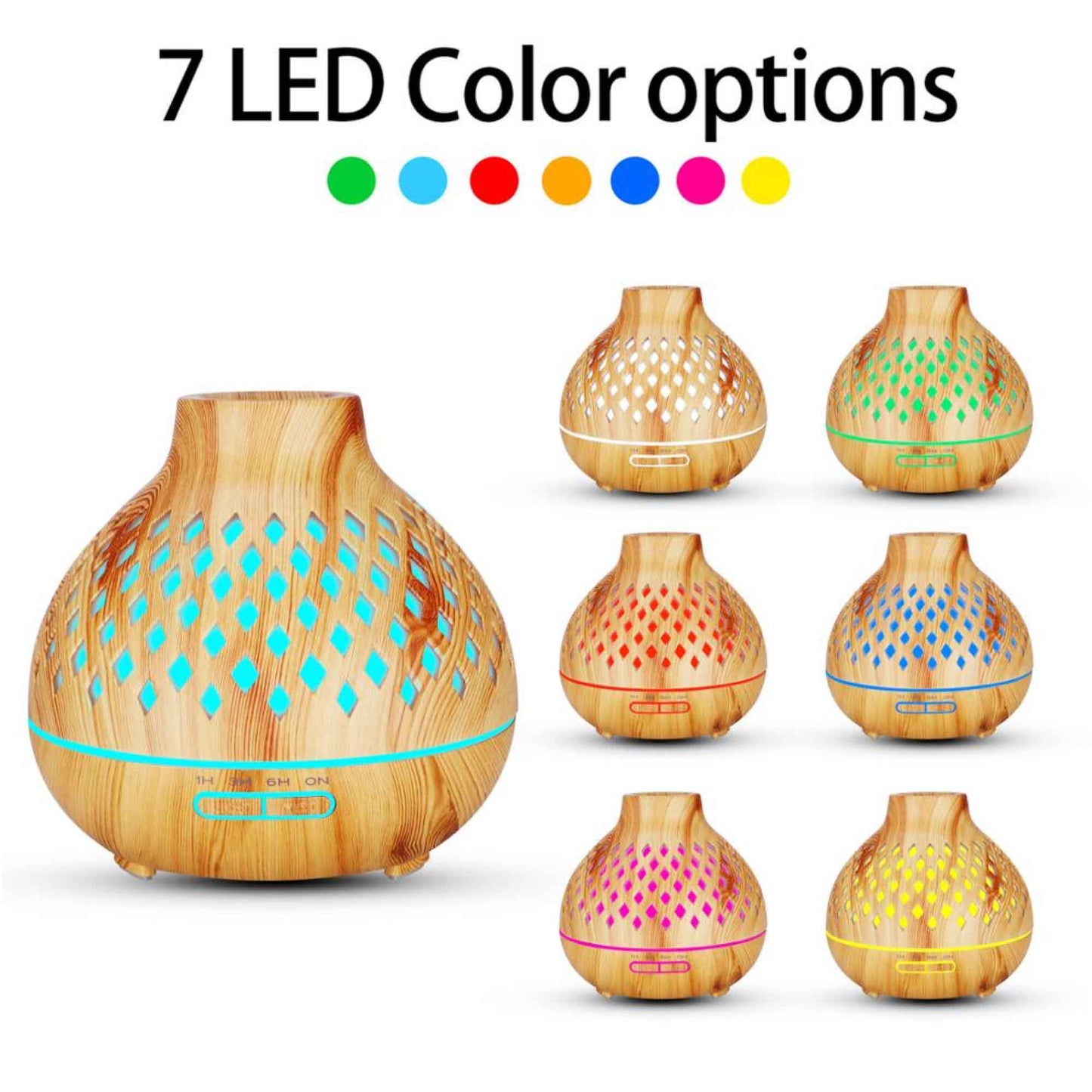 Aromatherapy Essential Oil Diffuser with Remote - 400ml Hollowed Wood Mist Humidifier