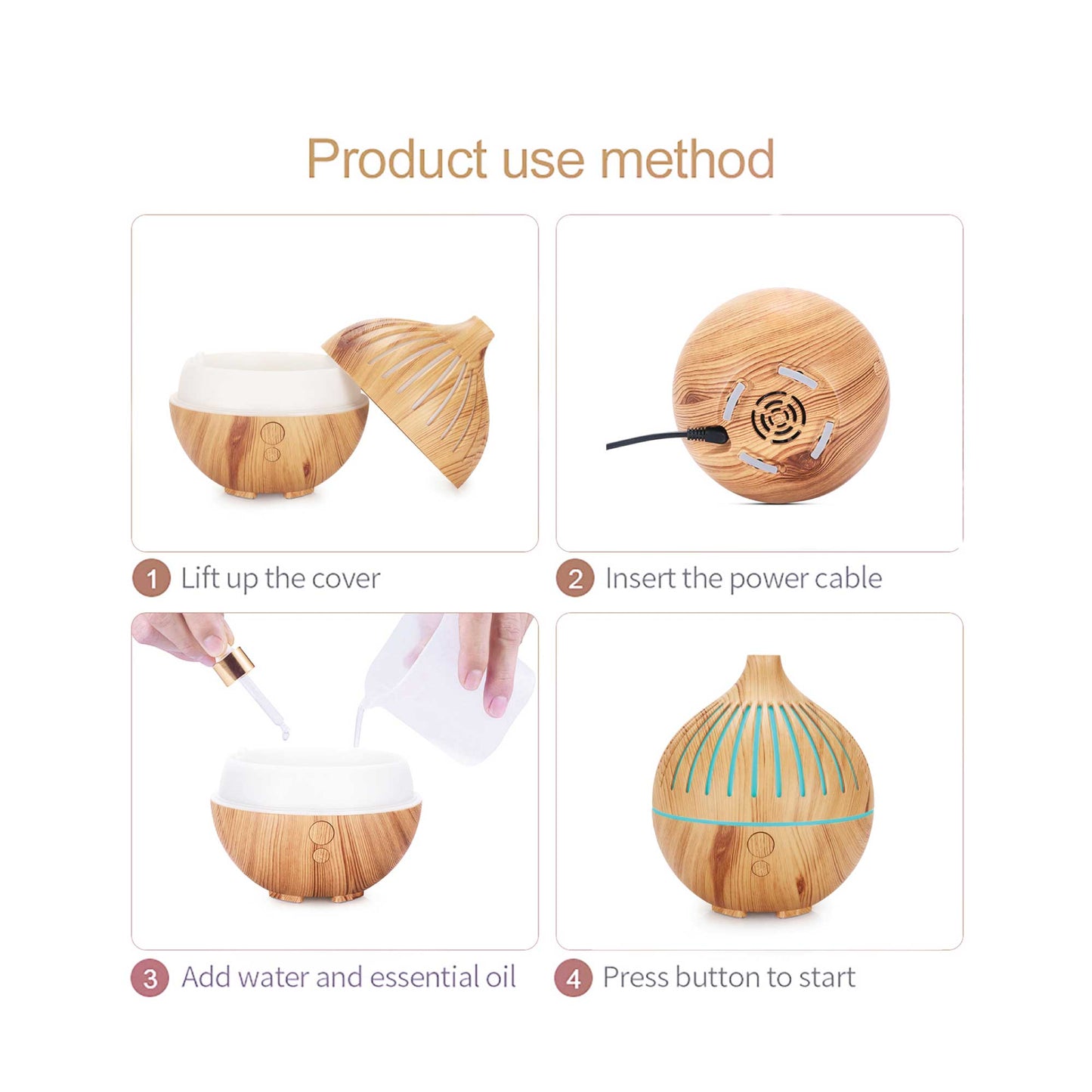 Aroma Diffuser | Essential Oil | USB | 180ml | LED Light | Wood - Relax Now