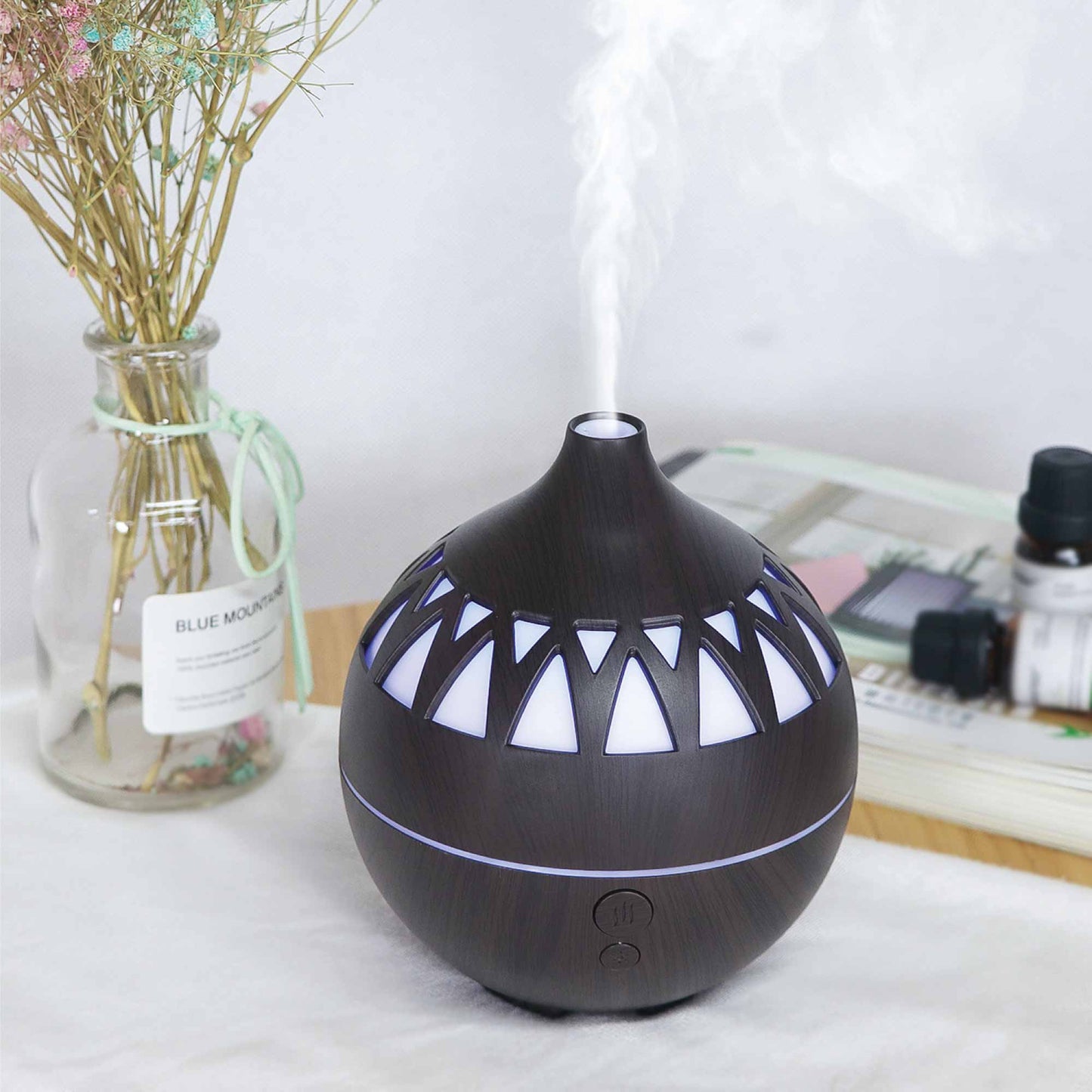 Ultrasonic Aroma Diffuser | Essential Oil Humidifier | 7-Color LED | Dark Wood Grain - Aromatherapy Relaxation