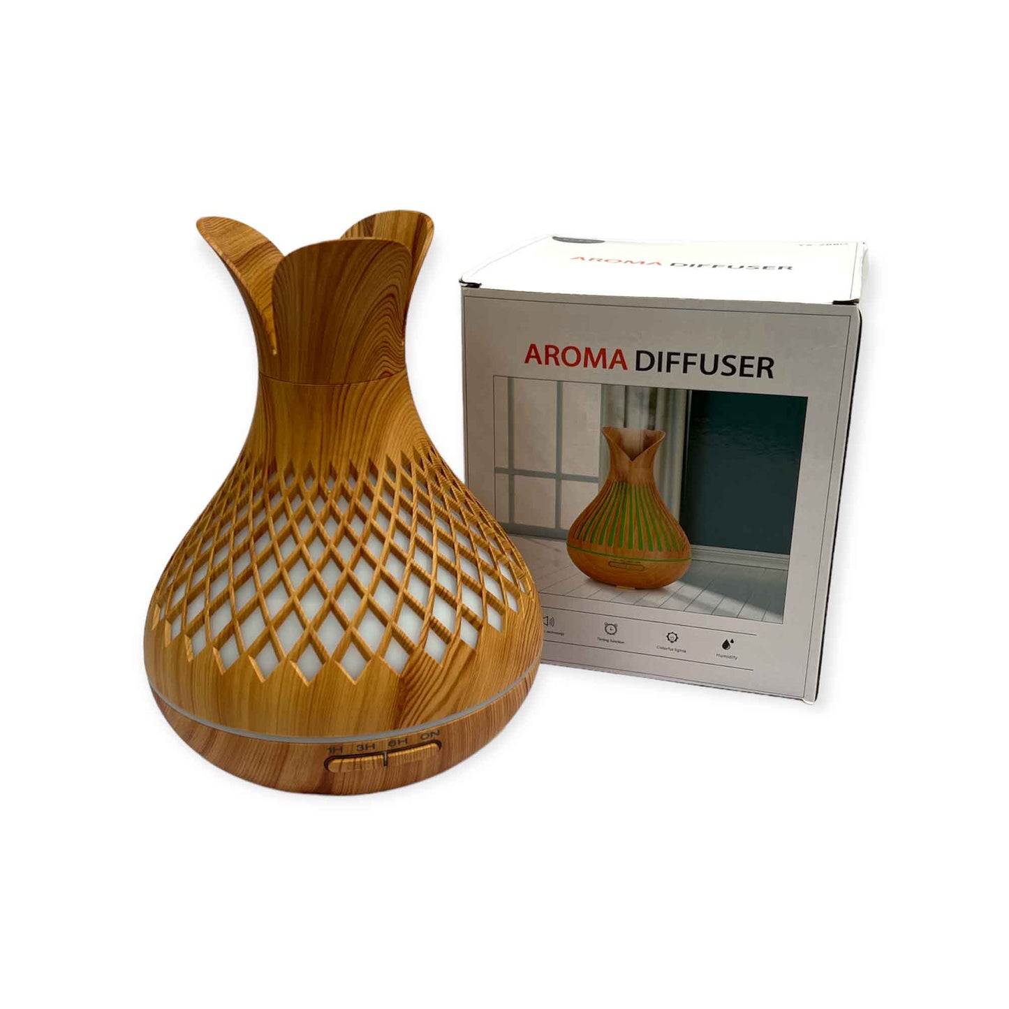 Aussie Aroma Diffuser and Remote - 500ml Vase Flower Wood Mist Humidifier 🌳💧