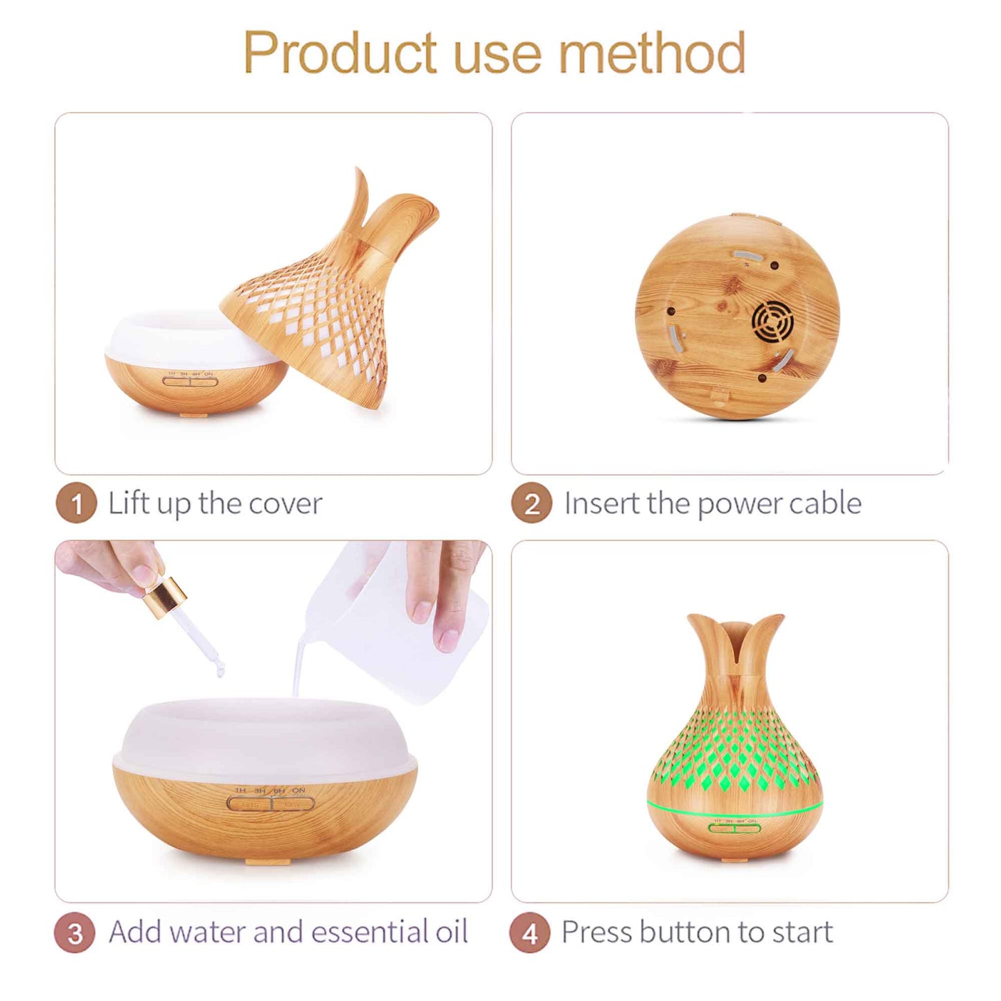 Aussie Aroma Diffuser and Remote - 500ml Vase Flower Wood Mist Humidifier 🌳💧