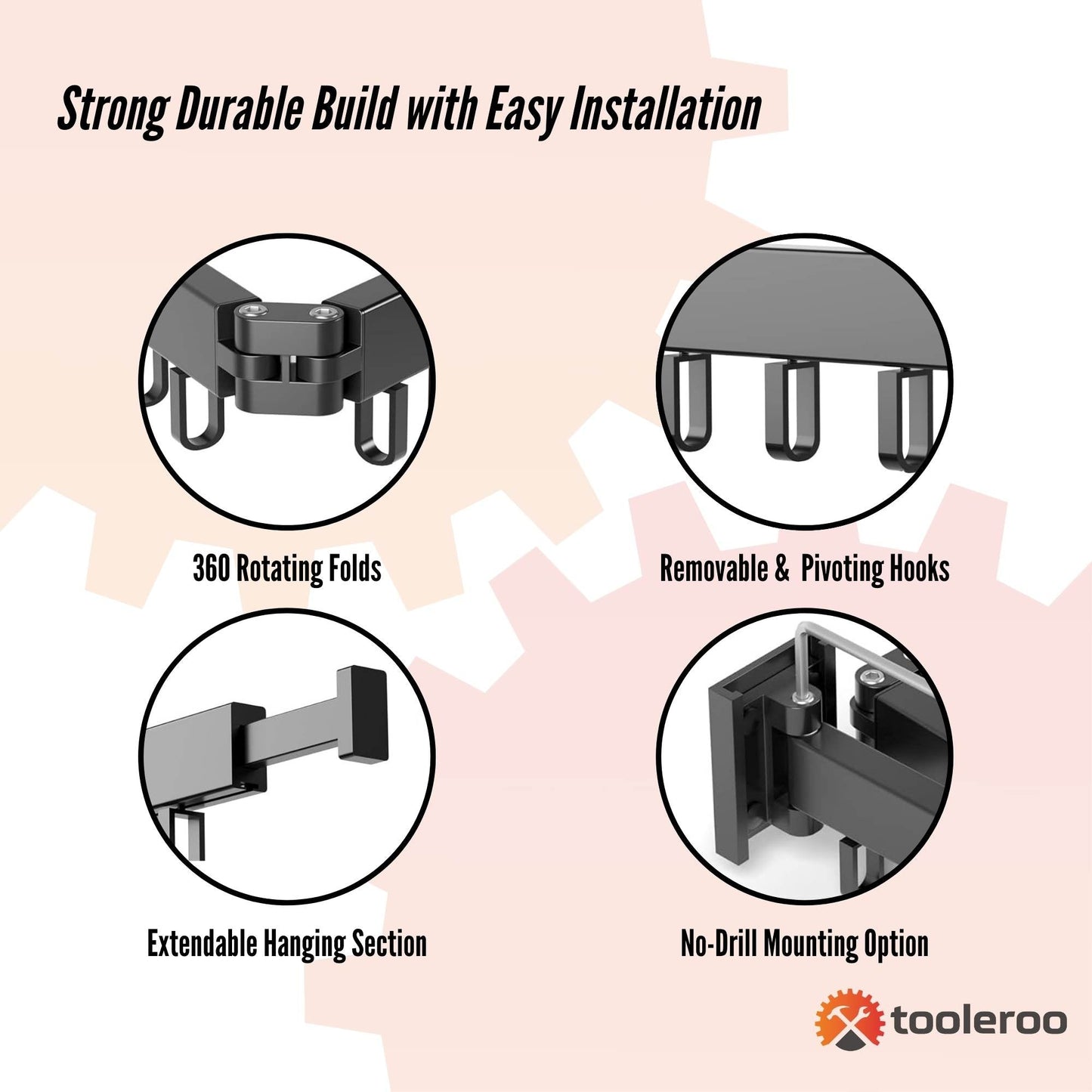 Tooleroo Tri-Fold Wall-Mount Drying Rack – Space-Saving Clothes Hanger (130cm)