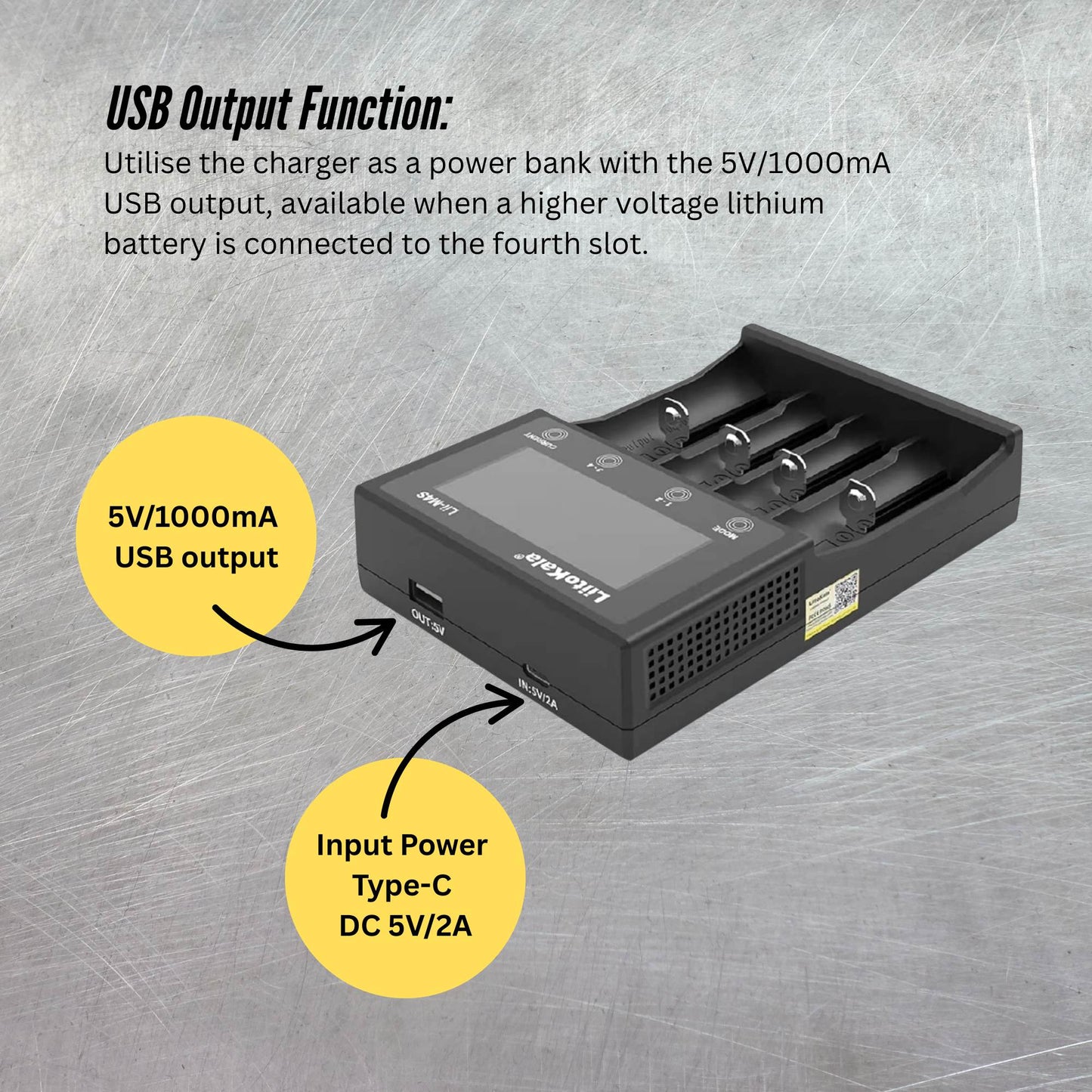 LiitoKala Lii-M4S Smart Battery Charger – 4-Slot Touch Control with USB Output