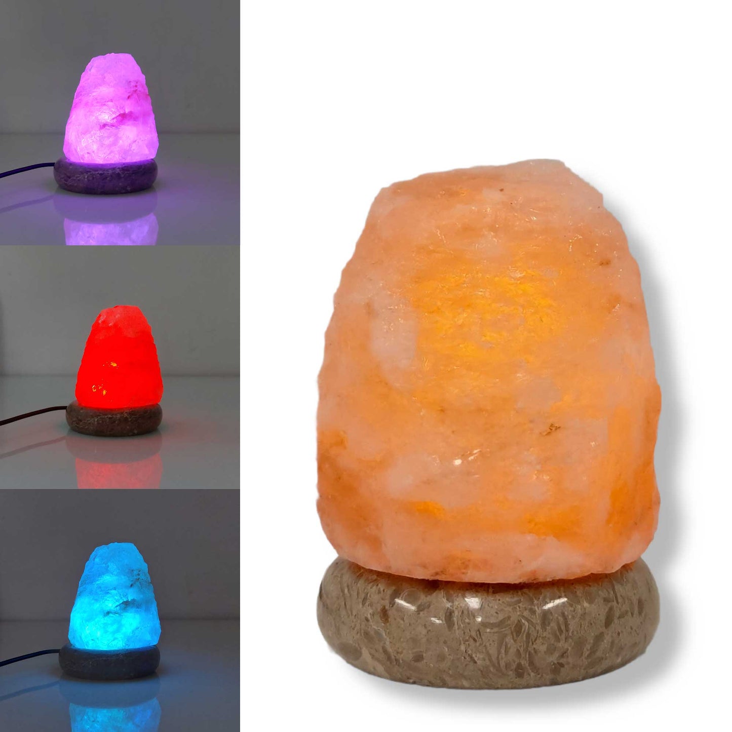 Natural Himalayan Salt Lamp – Colour-Changing USB LED with Marble Base