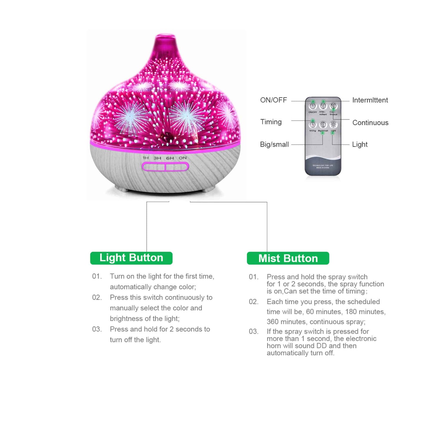 400ml Essential Oil Aroma Diffuser | Remote Control | 3D Glass - Aromatherapy Spa