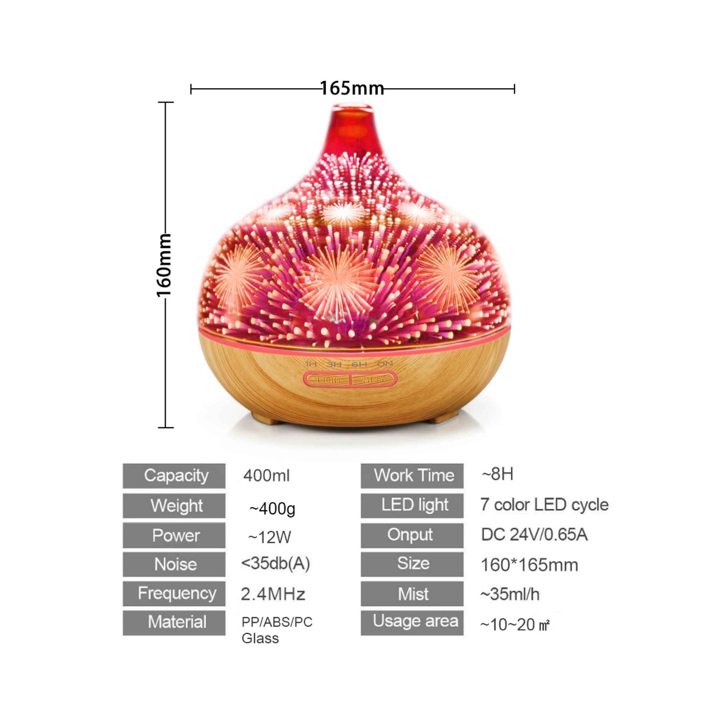 400ml Essential Oil Aroma Diffuser | Remote Control | 3D Glass - Aromatherapy Spa