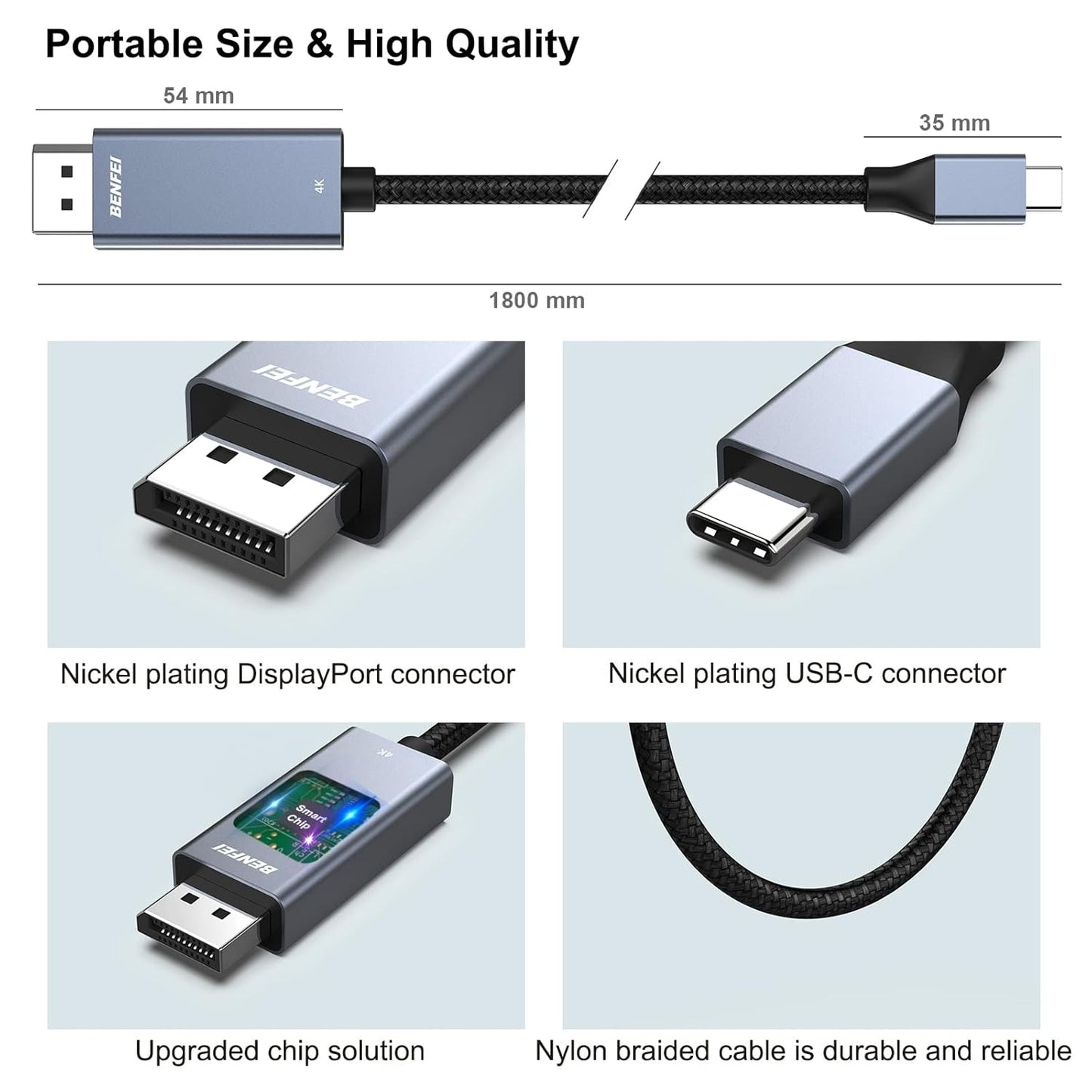 USB-C to DisplayPort 8K@60Hz 4K@144Hz Cable - TechGenius
