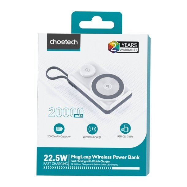 CHOETECH 20000mAh 5-in-1 Power Bank – Fast Charge for Phone & Apple Watch