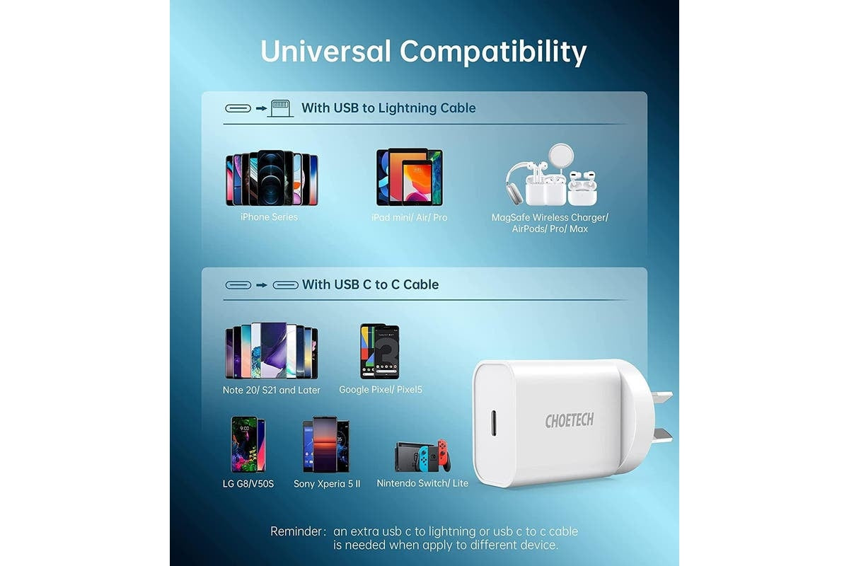 CHOETECH 20W USB-C Fast Charger – Compact PD Wall Adapter for iPhone & More