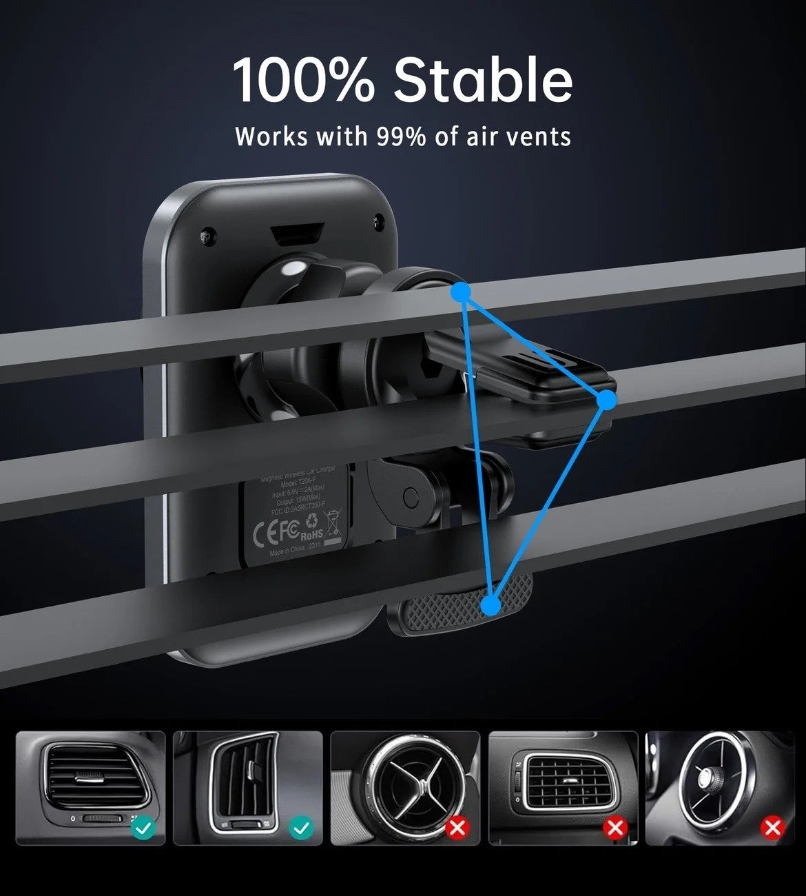 CHOETECH T206-F 15W Magnetic Car Charger Mount – Air Vent Phone Holder
