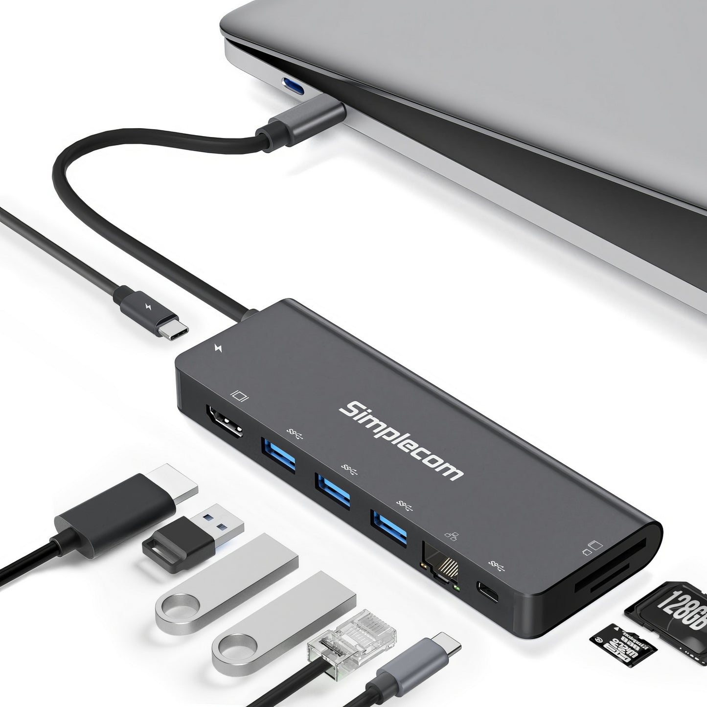 Simplecom USB-C 9-in-1 Dock – 4K HDMI, 100W PD, Ethernet