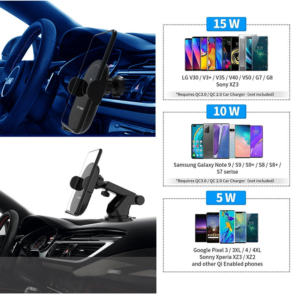 15W Auto-Clamp Wireless Car Charger & Phone Holder