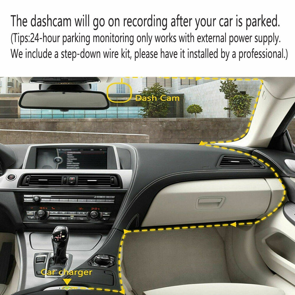 WiFi 3-Channel Dash Cam – 1080P Full HD with Night Vision, Hardwire Kit & 32GB Card