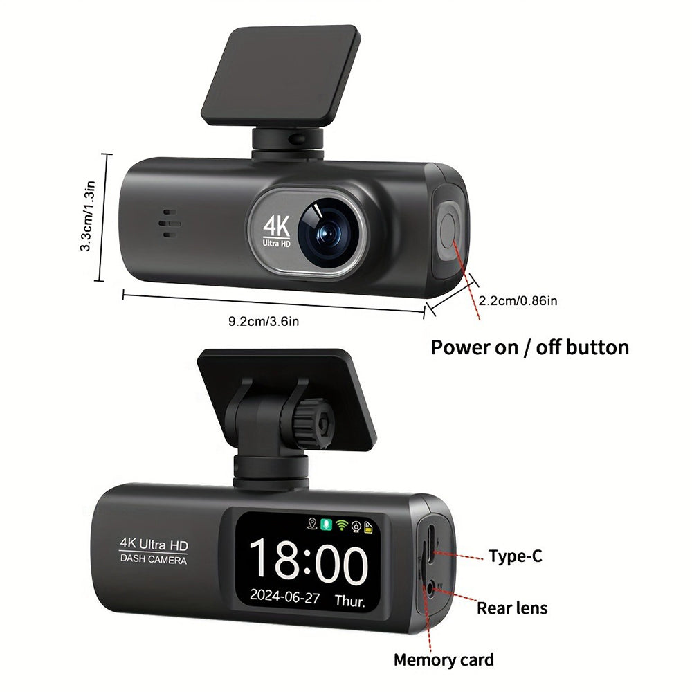 4K Front & Rear Dash Cam – WiFi GPS Car Camera with Night Vision + 64GB Card