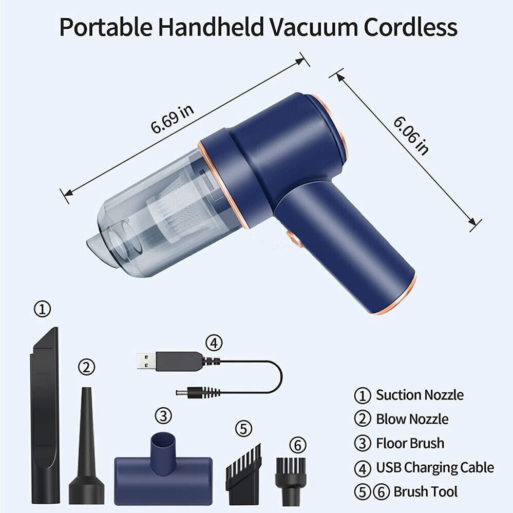 Cordless Handheld Vacuum Cleaner – 8000Pa Air Duster & Car Dust Blower (Blue)