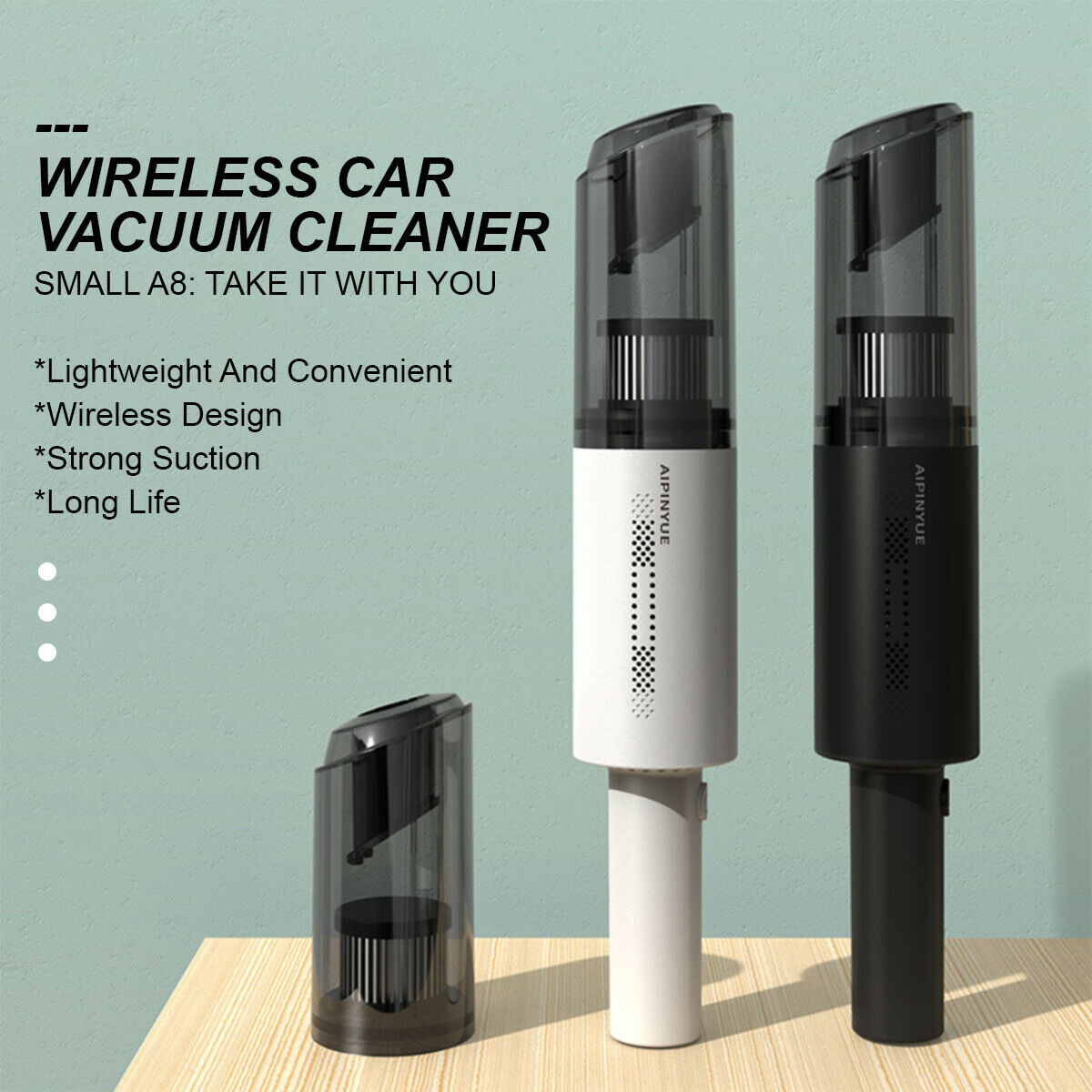 Wireless Car Vacuum Cleaner – 6000Pa Suction & Cordless Charging (White)