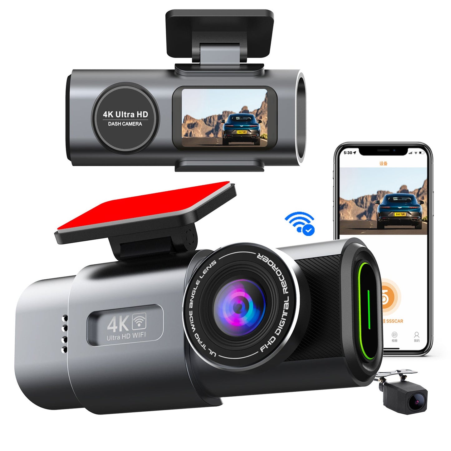 4K UHD Dash Cam – 2160P WiFi Car Camera with Night Vision + 64GB Card
