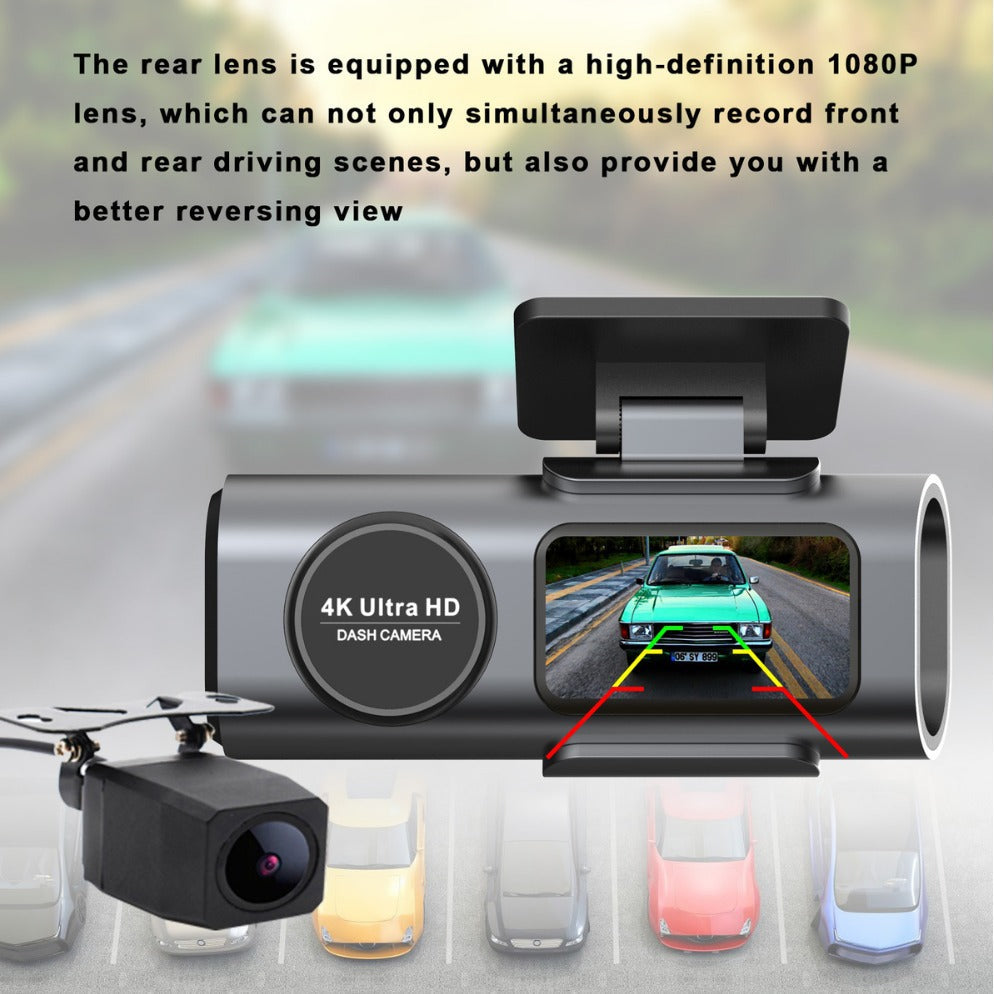 4K UHD Dash Cam – 2160P WiFi Car Camera with Night Vision + 64GB Card