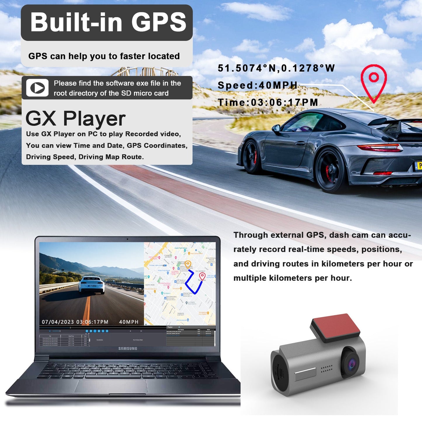 4K UHD Dash Cam – 2160P WiFi Car Camera with Night Vision + 64GB Card