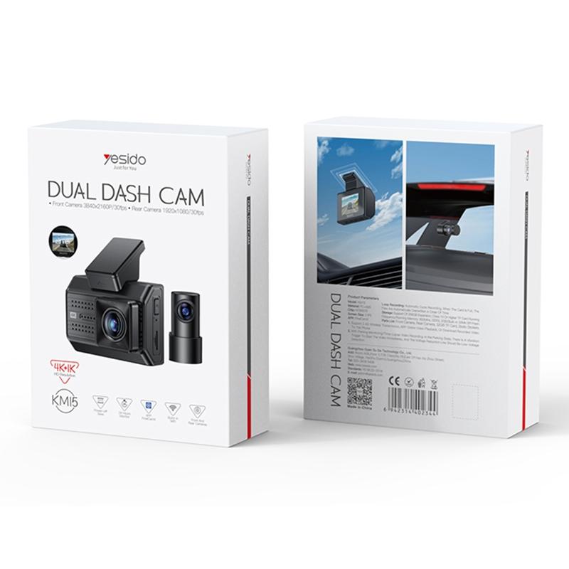 KM15 4K Dual Dash Cam – Front & Rear Recording, Night Vision, G-Sensor, WiFi App Control