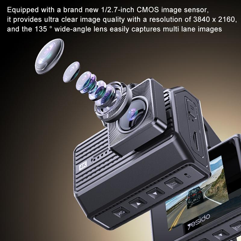 KM15 4K Dual Dash Cam – Front & Rear Recording, Night Vision, G-Sensor, WiFi App Control