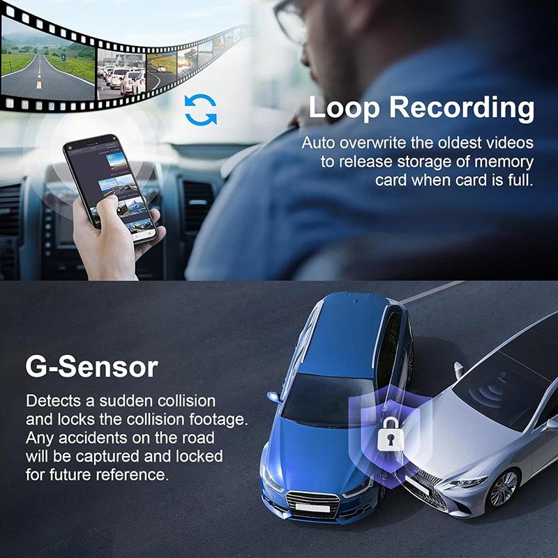 KM15 4K Dual Dash Cam – Front & Rear Recording, Night Vision, G-Sensor, WiFi App Control