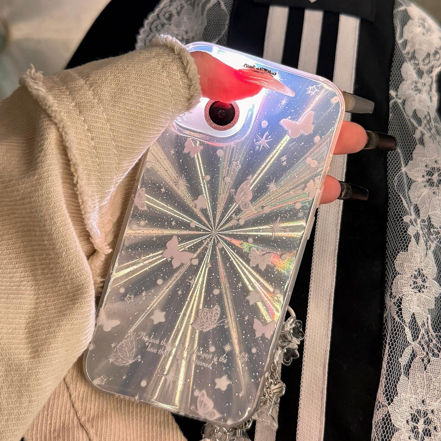Double Layer Acrylic Tpu Shockproof Phone Case with Fireworks Butterfly Pattern and Star Butterfly Design for iPhone 15