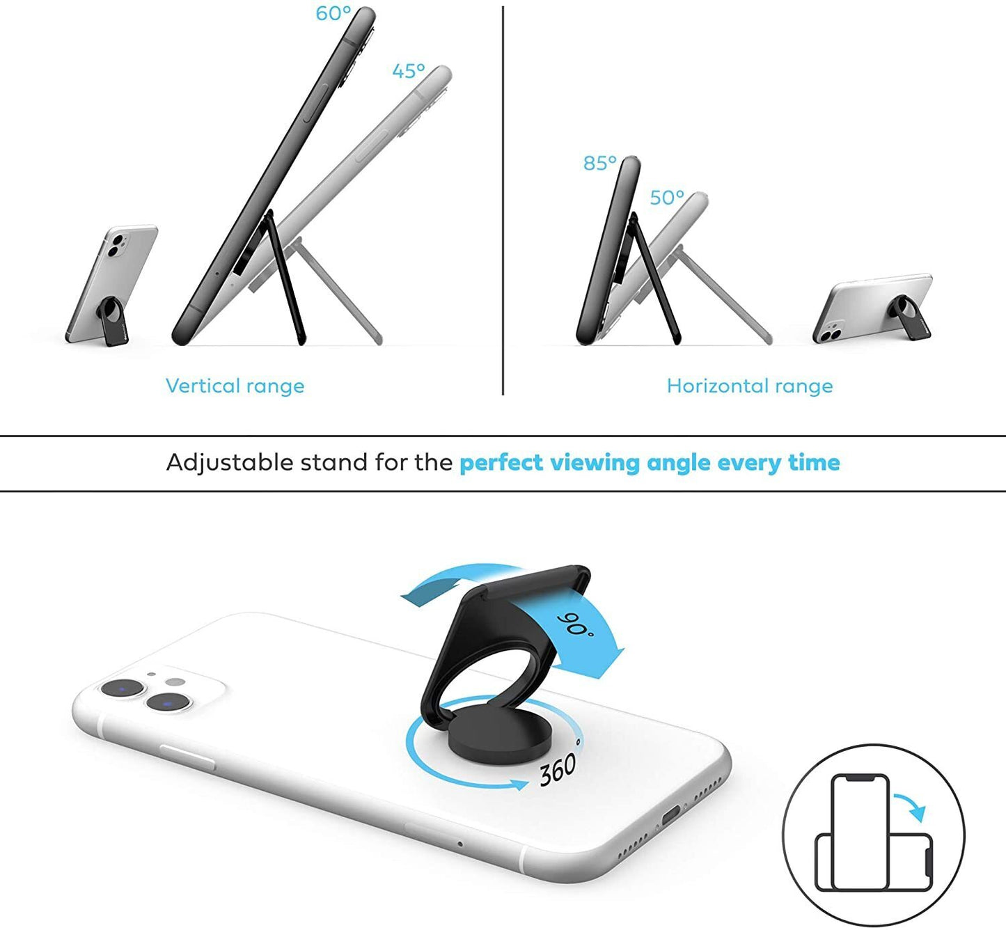 Multi View Phone Stand with Magnetic Ring Holder, Rose Gold