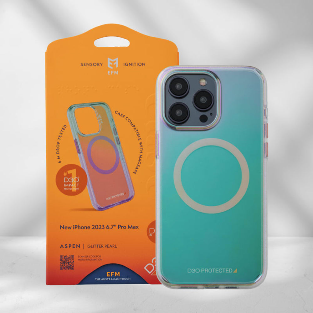 EFM Aspen Case Armour with D3O BIO suits iPhone 15 Pro Max - Glitter Pearl