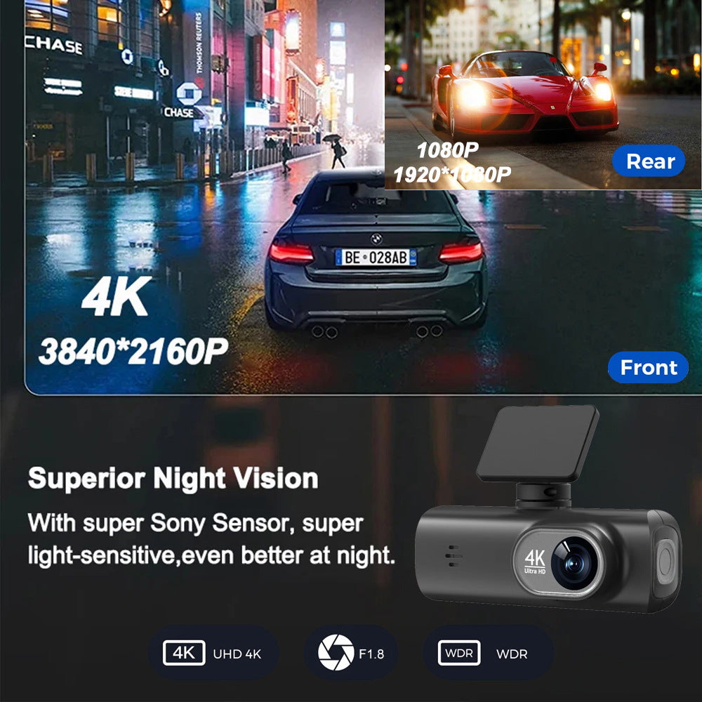 4K Dual Dash Cam with WiFi & GPS – Front & Rear Recording, G-Sensor & App Access