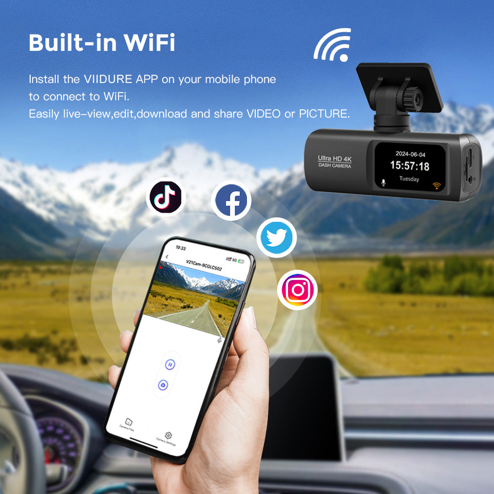 4K Dual Dash Cam with WiFi & GPS – Front & Rear Recording, G-Sensor & App Access