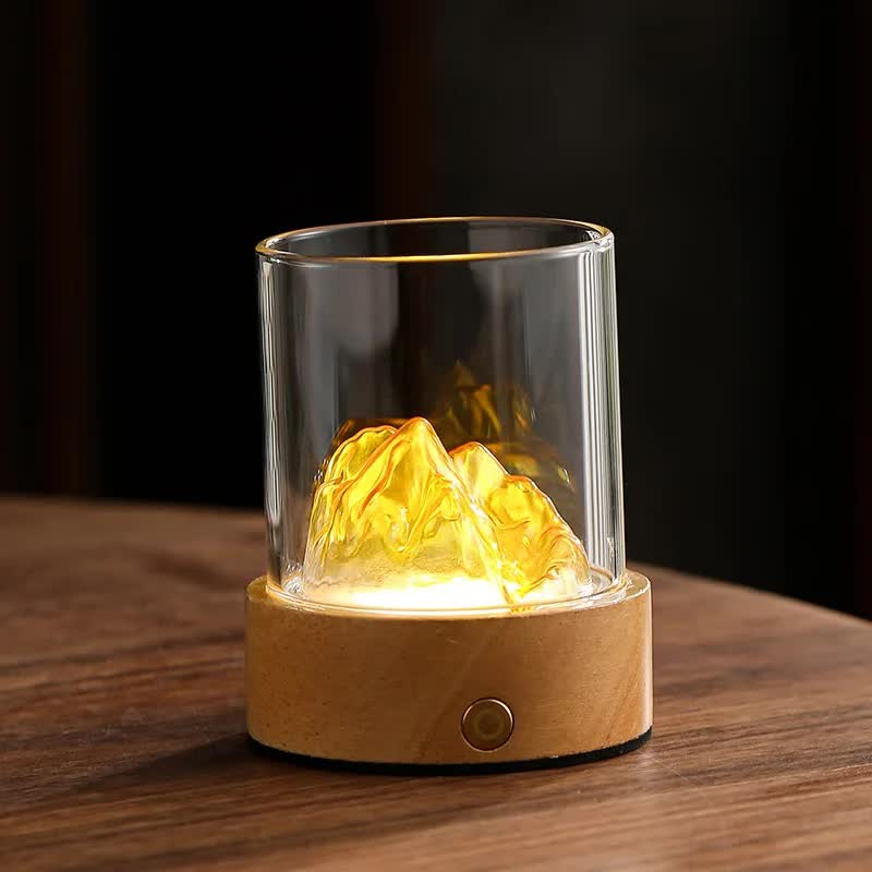 Gold LED Glass Night Light | Mountain Design | USB Rechargeable - BrightNights