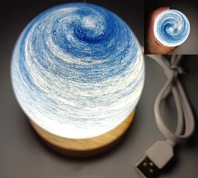 Starry Sky LED Planet Night Light - USB Rechargeable with Wooden Base