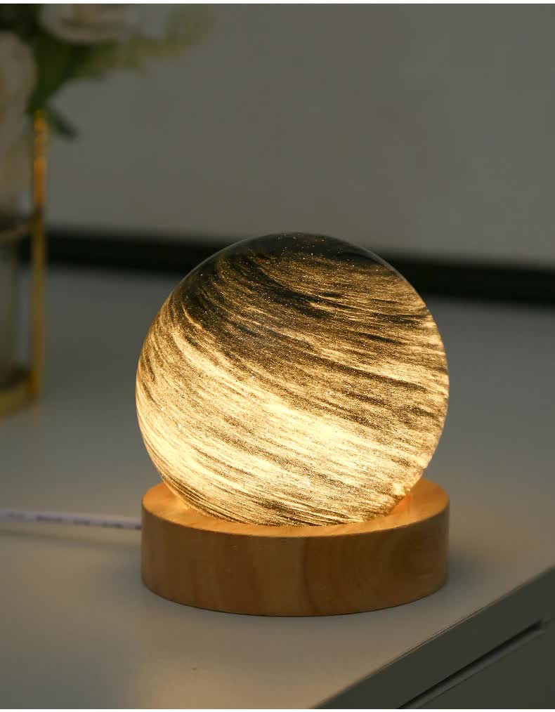 Evening Glow LED Planet Night Light | USB Rechargeable | Wood Base - StarryNights