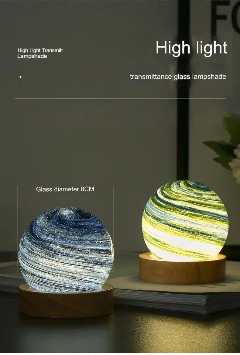 Evening Glow LED Planet Night Light | USB Rechargeable | Wood Base - StarryNights