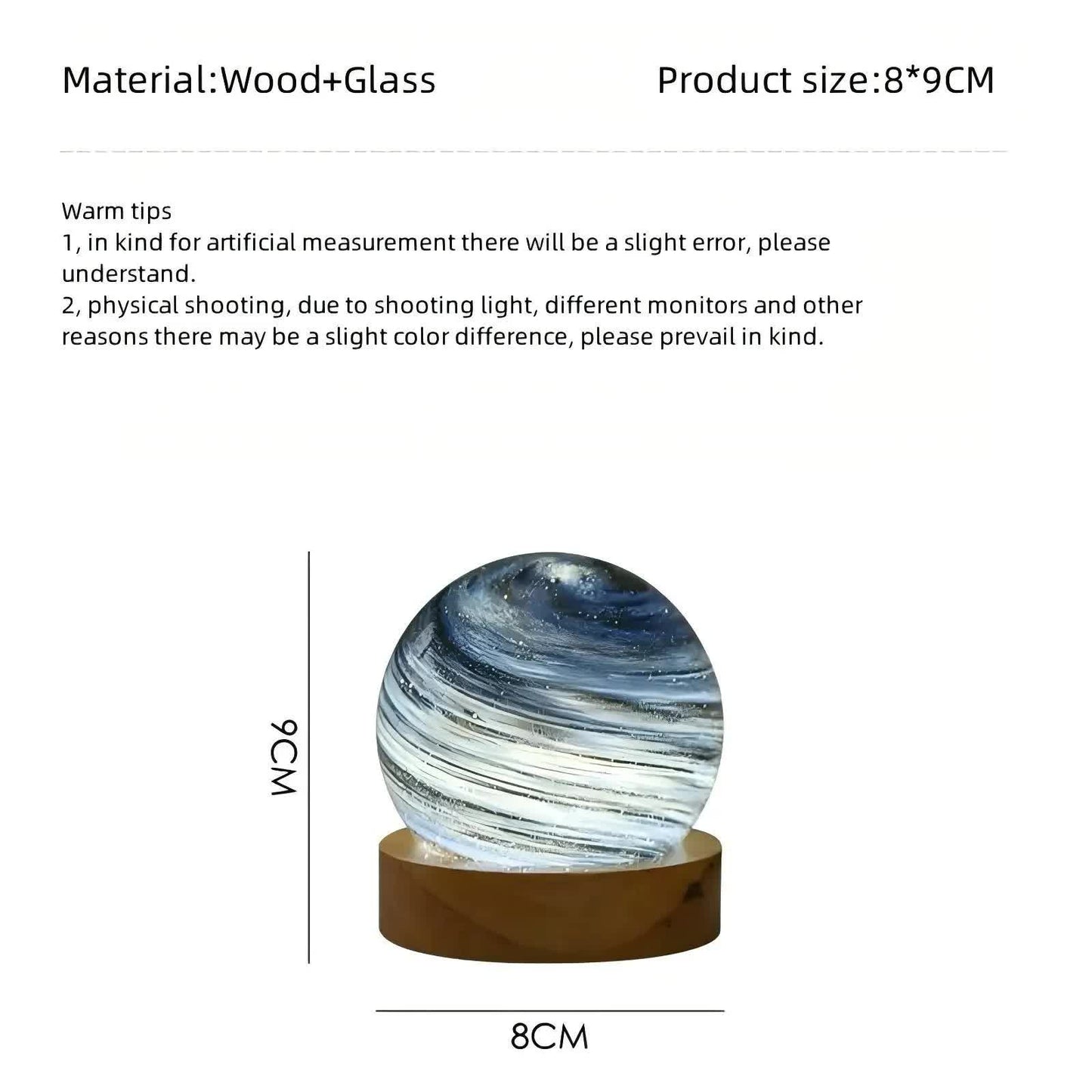 Evening Glow LED Planet Night Light | USB Rechargeable | Wood Base - StarryNights
