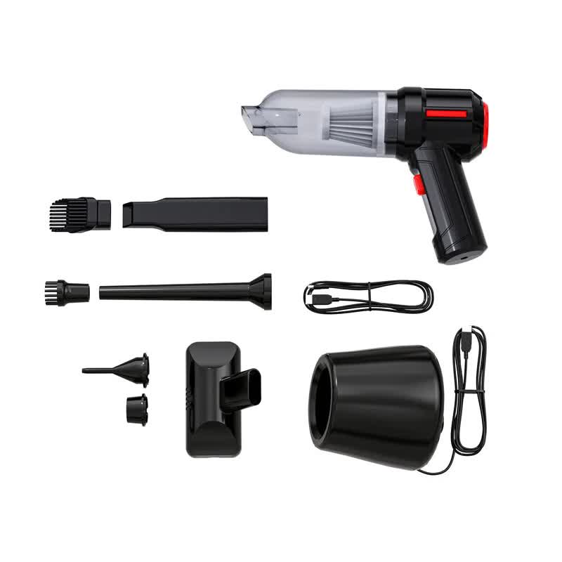 Black 3-in-1 Car Vacuum Cleaner – Suction, Blower & Dust Extractor | 2×2000mAh Batteries + USB Rechargeable