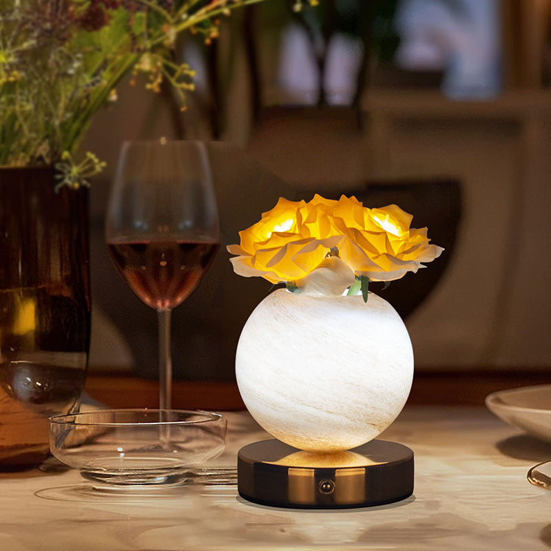 Champagne Dreamy Rose Planet Lamp | Night Light - Elegant 21cm USB-Charged 3-Colour Touch Dimming Decor Gift